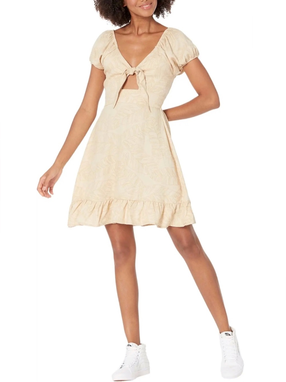 Hurley Tan Tropical Sweetheart Neckline Cut Out Ruffled Hem Mini Dress Size XL